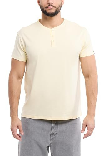 X RAY Men's Henley Shirts, Soft Cotton Short Sleeve Stretchy Slim Fit T Shirts for Men, Buttercream, Size Large | Amazon (US)