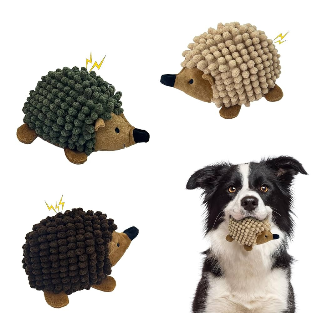 Plush Hedgehog Dog Toys 3 PCS - Squeaky No-Stuffing Hedgehog for Small and Medium Dogs - Keep You... | Amazon (US)