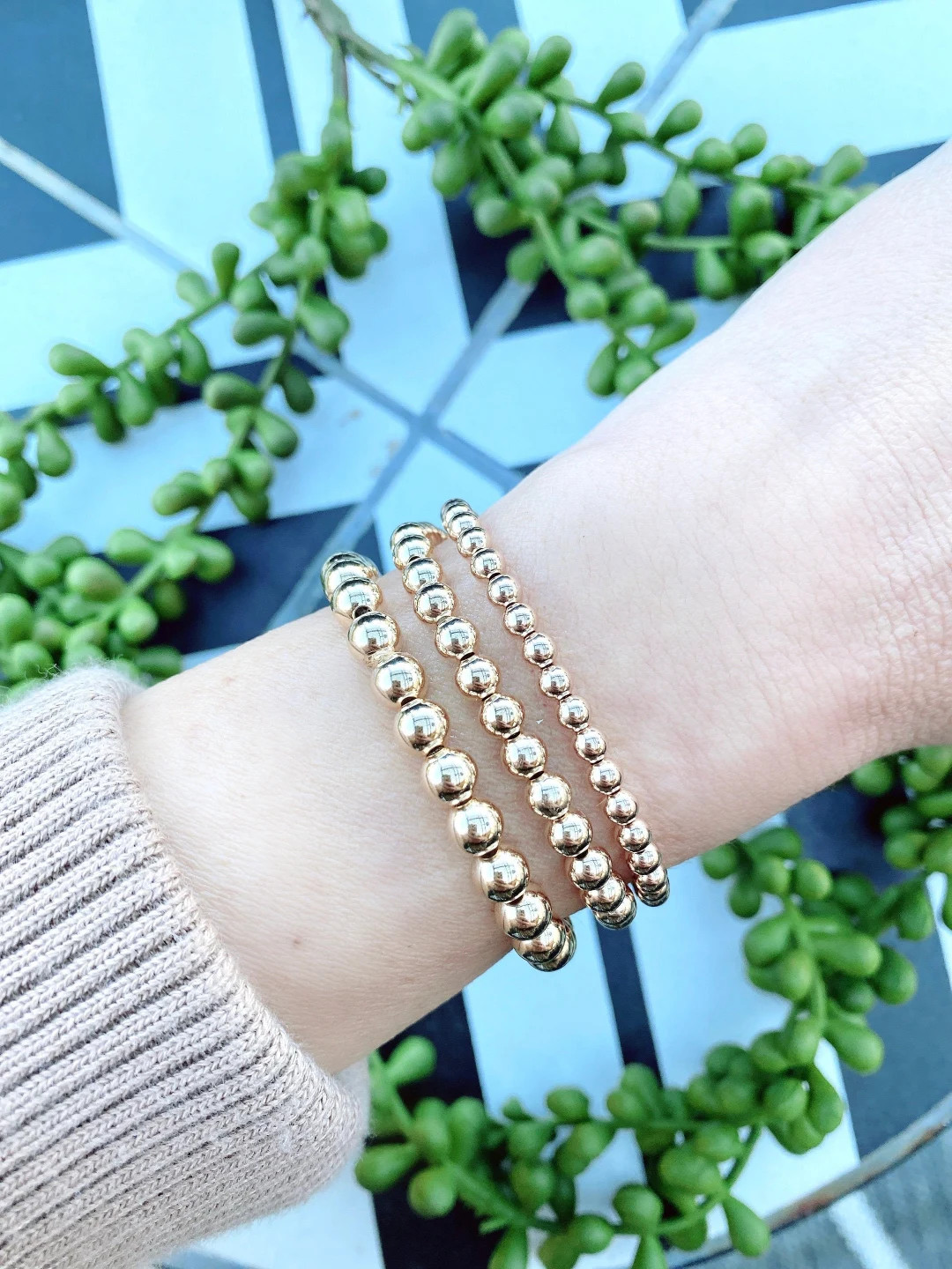 14kt Filled {Yellow} Gold Ball Beaded Bracelet | Personalized Beaded Name Bracelet | Custom Word ... | Etsy (US)