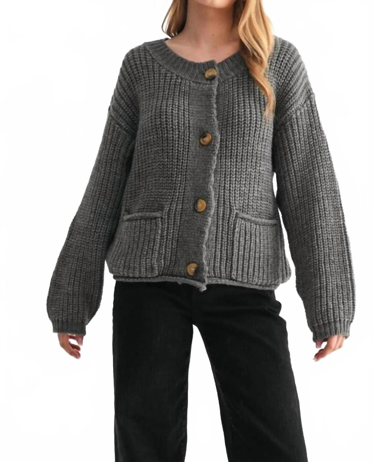 Chunky Knit Sweater Cardigan In Heather Grey | Shop Simon