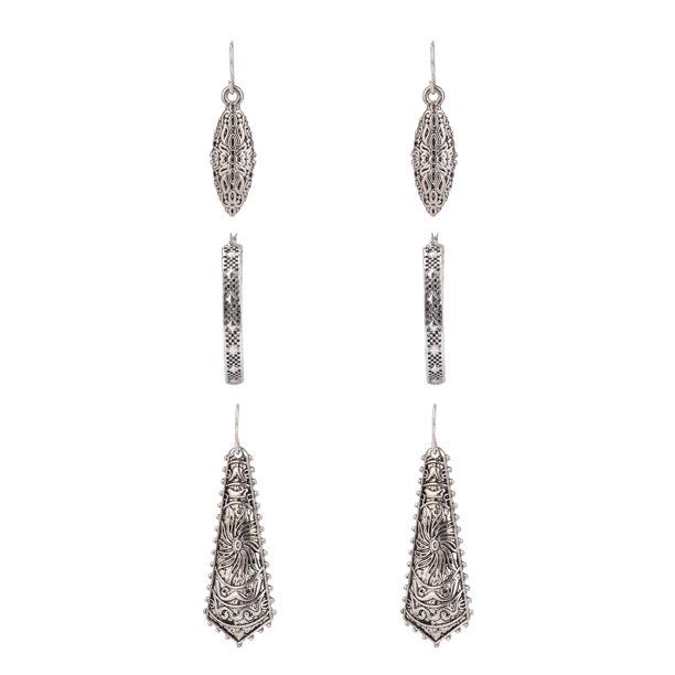 The Pioneer Woman Antique Silver Textured Trio Earrings - Walmart.com | Walmart (US)