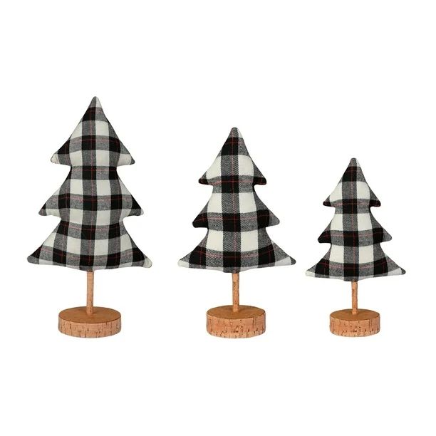 Holiday Time Christmas Plaid Fabric Tree Table Top Decorations, Set of 6 | Walmart (US)