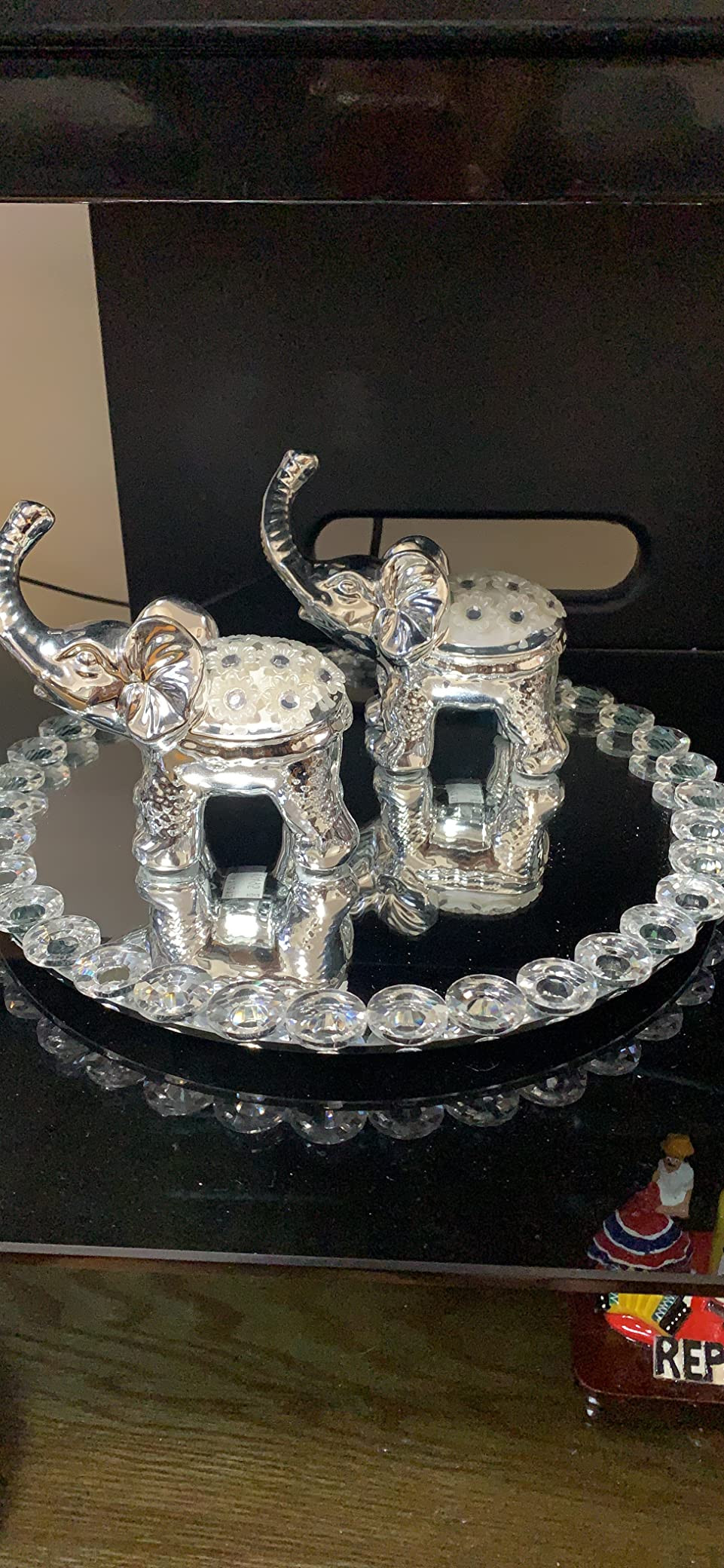 Okuna Outpost Crystal Bead Round Mirror Tray for Bathroom Decor - 12-inch, Silver, Modern - Perfu... | Amazon (US)