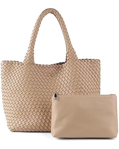 Woven Tote Bag for Women, Vegan Leather Handwoven Bags with Small Purse, Large Braided Top Handle... | Amazon (US)