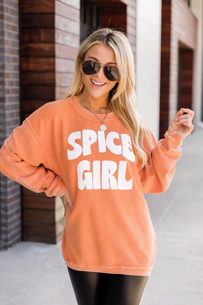 Spice Girl Orange Corded Graphic Sweatshirt | The Pink Lily Boutique