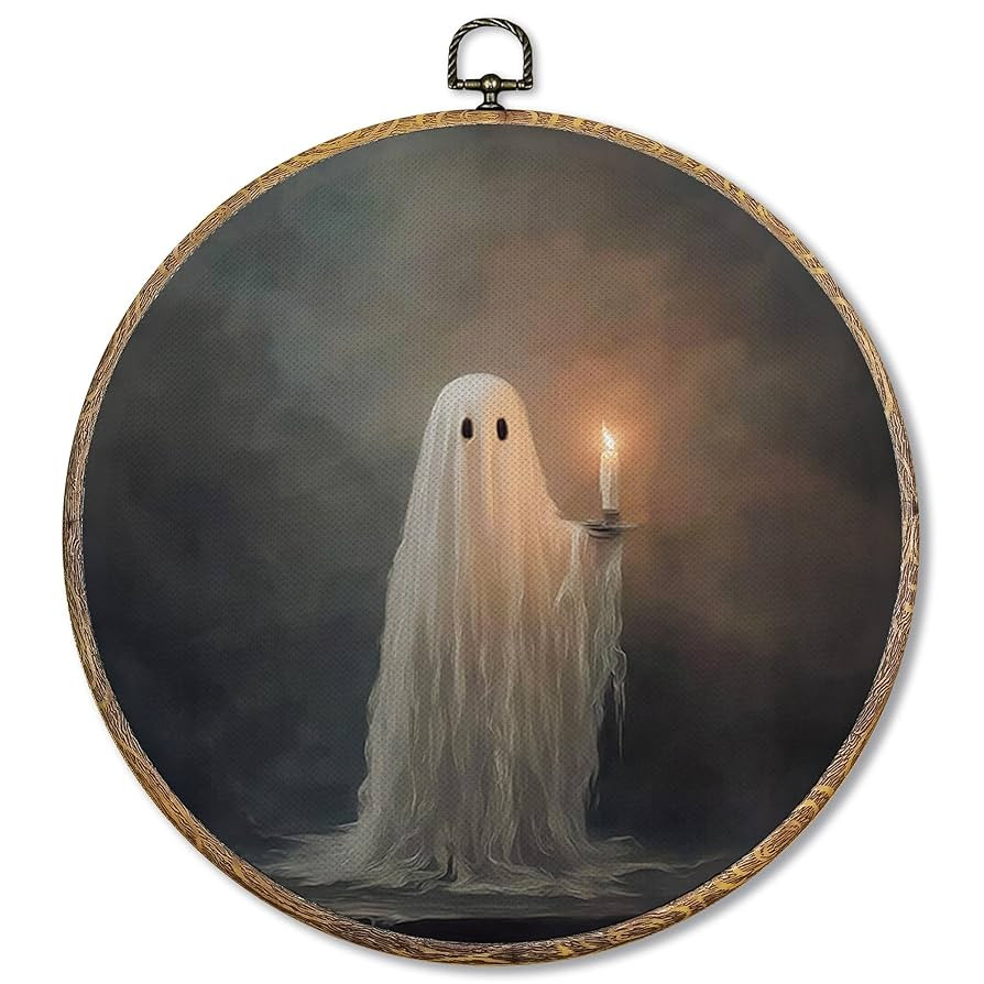 Sufamb Halloween Ghost Round Wall Art Decor, Dark Academia Ghost Holding Candle Canvas Artwork Fr... | Amazon (US)