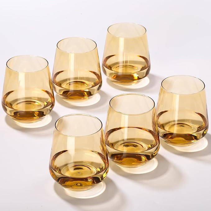 Amber Stemless Wine Glass Set of 6-17oz Wine Glasses, Stemless Drinking Glasses for Wine, Cocktai... | Amazon (US)