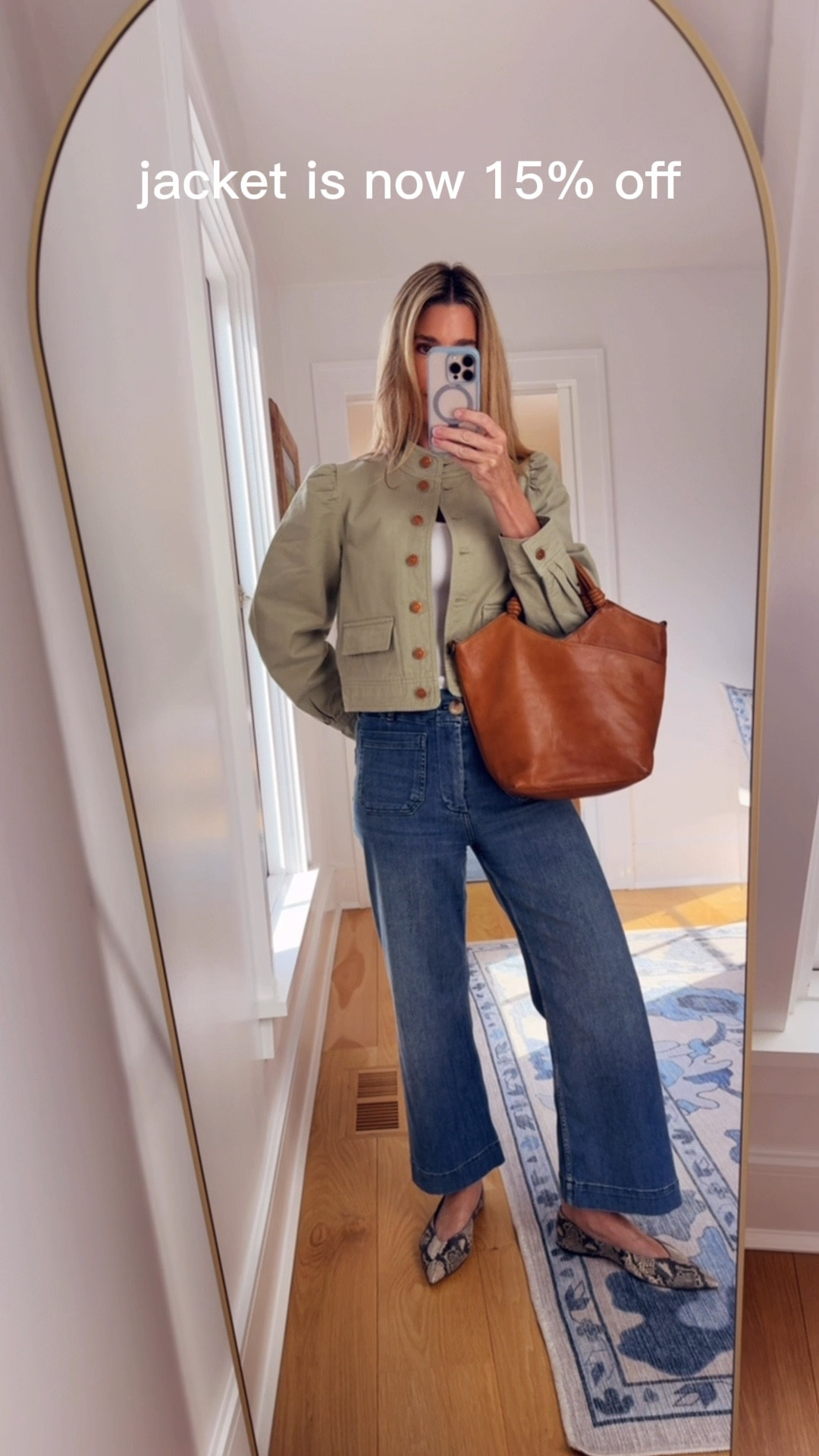 I am wearing sz 6 in the jacket and I love it. Jeans run TTS I am in sz 27 and the bag is amazing- use FB20 for 20% off , use code SPRING30 for 30% off python ballet flats

#LTKootd #LTKgrwm