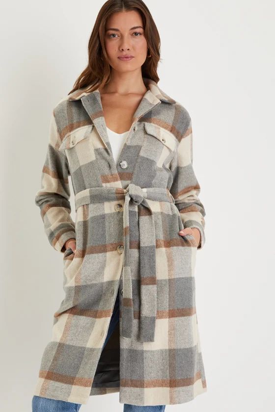 Chilly Afternoons Grey Multi Plaid Button-Up Coat | Lulus (US)