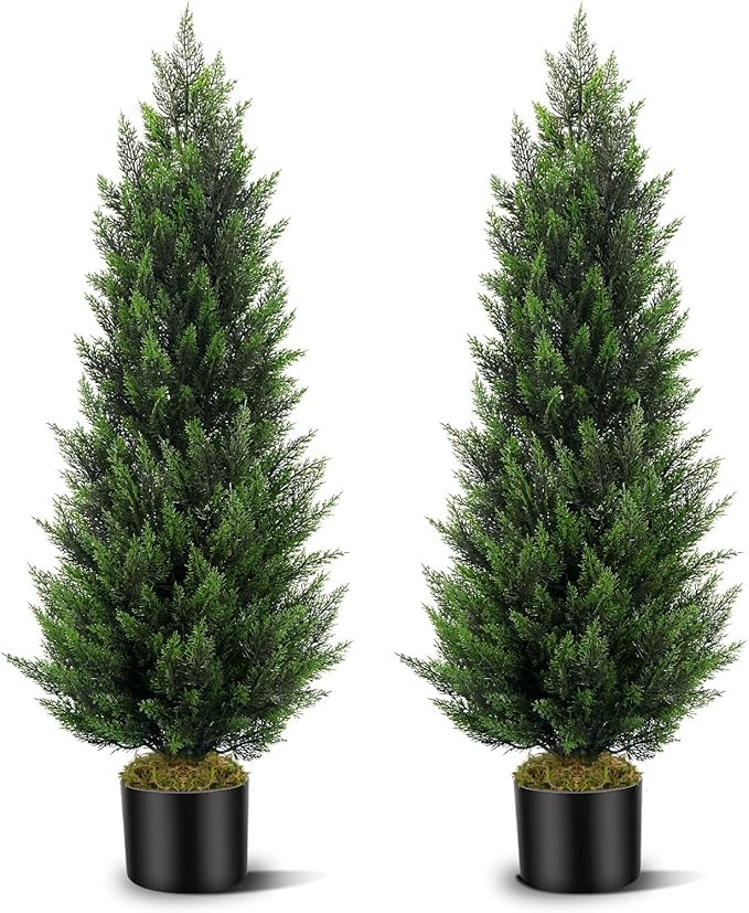 Artificial Topiary Cedar Trees 4FT Tall 2 Set, Outdoor Indoor Faux Pine Shrubs Plants, Realistic ... | Amazon (US)