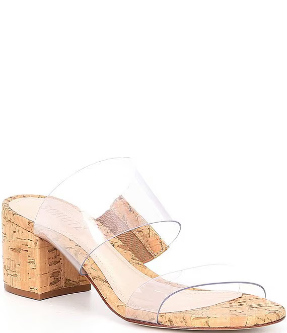 Victorie Clear Vinyl Cork Block Heel Slide Sandals | Dillards