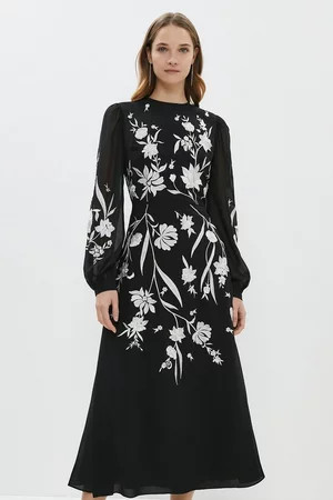 Trailing Dahlia Floral Embroidered Midi Dress | Coast UK & IE