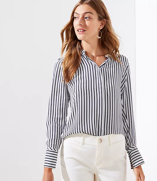 LOFT Striped Crossover Back Yoke Utility Blouse | LOFT