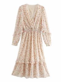 'Kimmy' V-Neck Floral Print Ruffled Midi Dress | Goodnight Macaroon