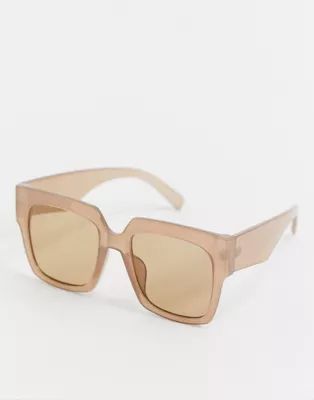 ASOS DESIGN 70s oversized chunky square sunglasses in milky brown | ASOS (Global)