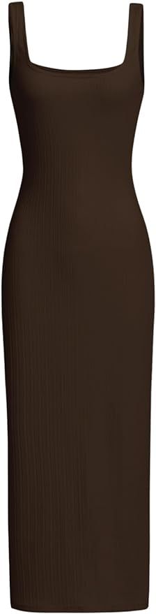 Verdusa Women's Casual Sleeveless Square Neck High Waist Rib Knit Tank Long Dress | Amazon (US)