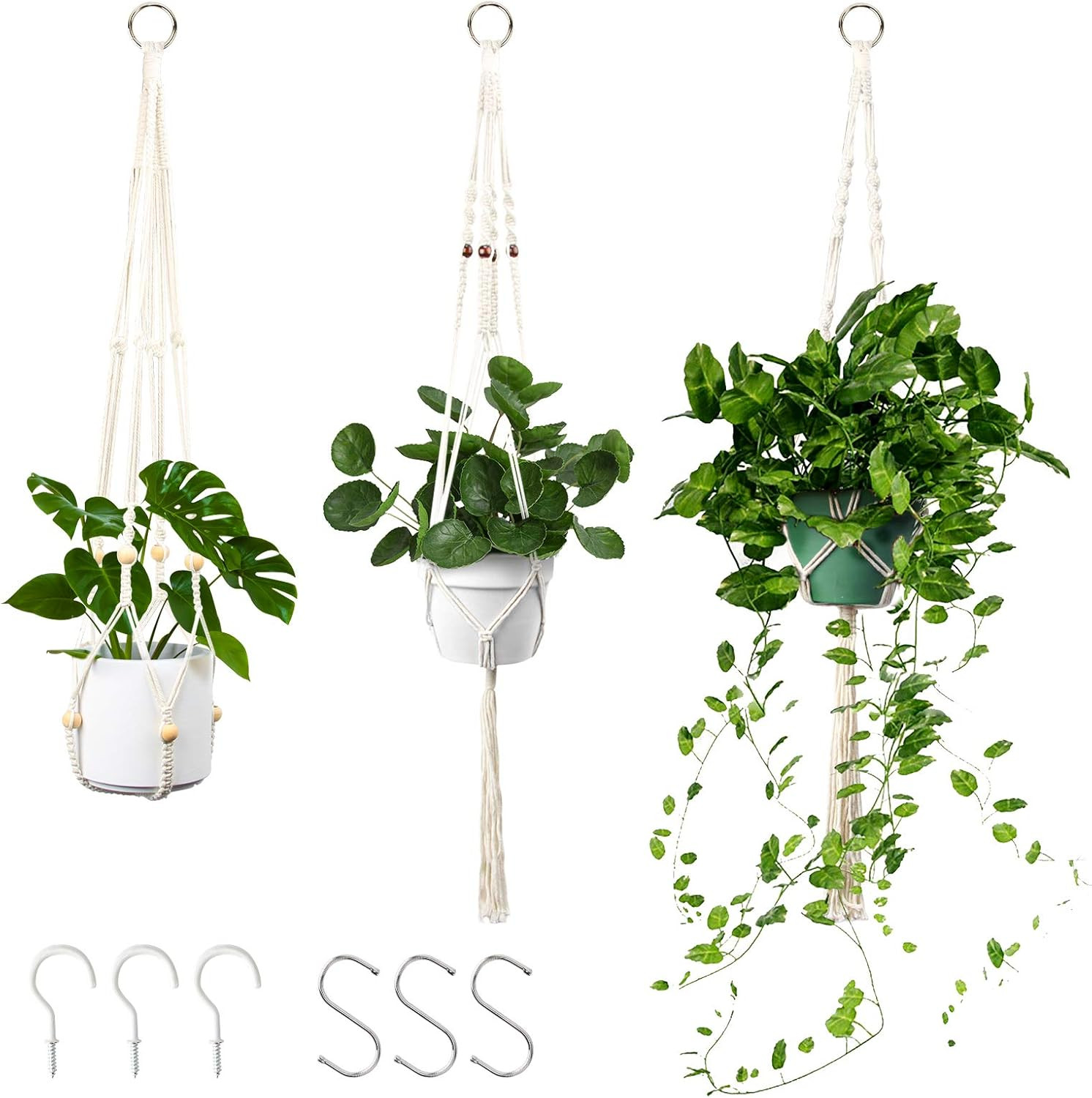 MTOUOCK Macrame Plant Hangers, Set of 3 Hanging Planter Indoor Outdoor, Handmade Cotton Rope Hang... | Amazon (US)
