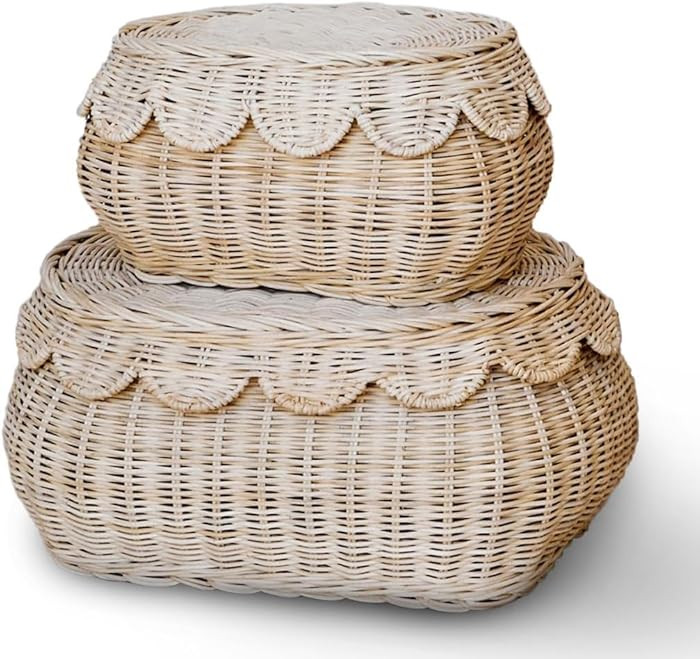 BEBE BASK The Original Scalloped Basket Set Of 2 – Small Scallop Basket - 15 x 10 x 6 In - Hand... | Amazon (US)