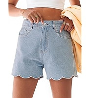 Aoysky Womens High Waisted Denim Shorts Summer Straight Leg Wave Hem Short Jeans Casual Trendy Jo... | Amazon (US)