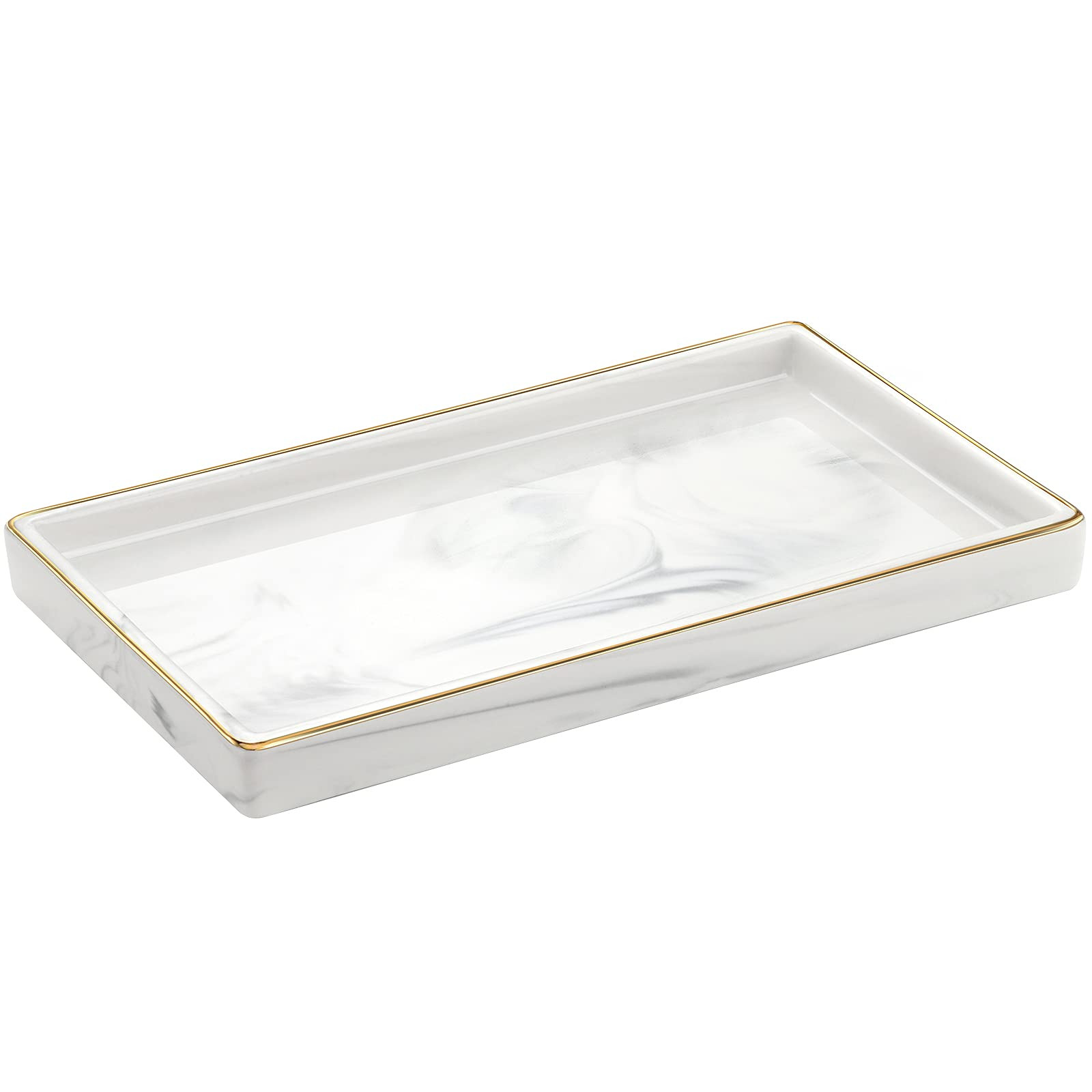 Luxspire Bathroom Vanity Tray, Golden Rimmed Jewelry Organizer rectangle Ceramic Tray, Kitchen Count | Amazon (US)