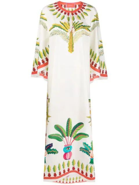 Flying palm tree-print poplin kaftan dress | Farfetch Global