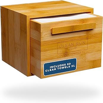 Clean Skin Club Luxe Bamboo Box with Drawer & Towels XL, Face Towel, Disposable Makeup Remover Dr... | Amazon (US)