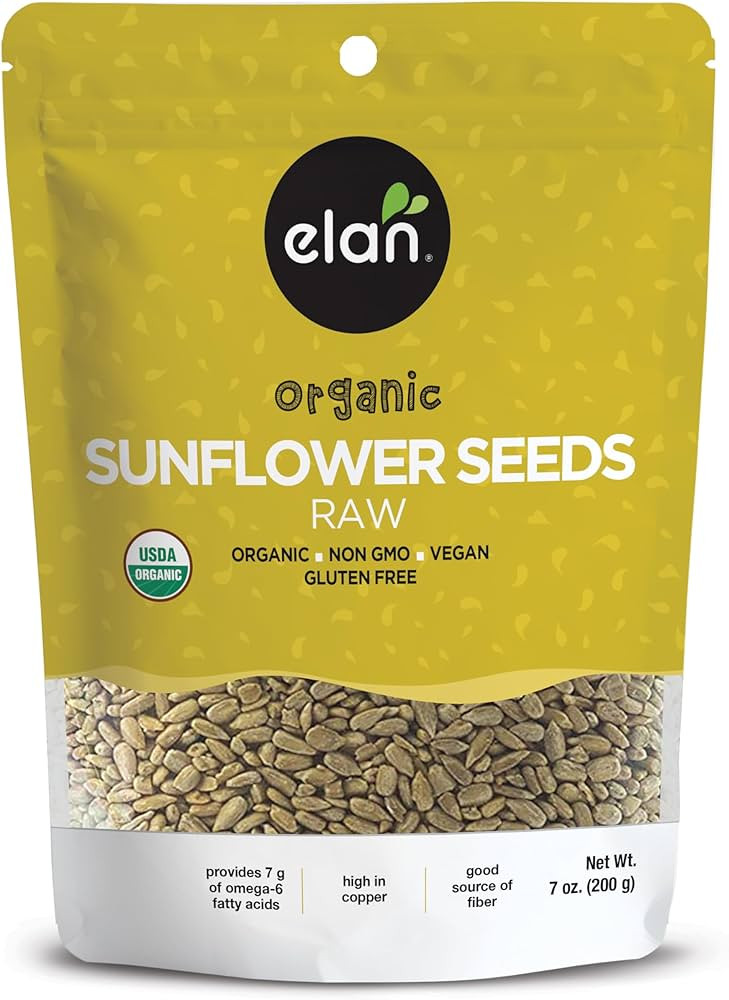 Elan Organic Raw Sunflower Seeds, 7.1 oz, Unsalted Kernels, Shelled Seeds, No Shell, Non-GMO, Veg... | Amazon (US)
