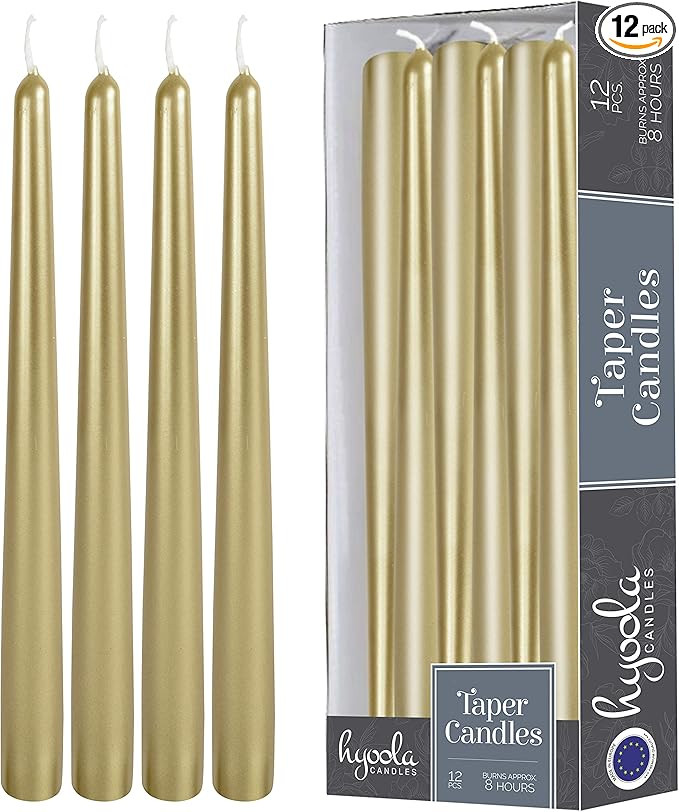 Hyoola Tall Metallic Cream Gold Taper Candles - 10 Inch - Dripless - 12 Pack - 8 Hour Burn Time | Amazon (US)