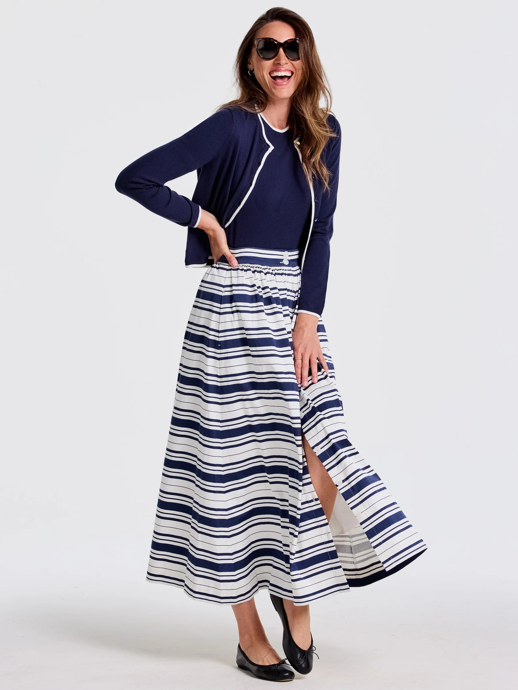 White/Navy Mariner Stripe Susie Skirt | Women's Skirts | J.McLaughlin | J.McLaughlin