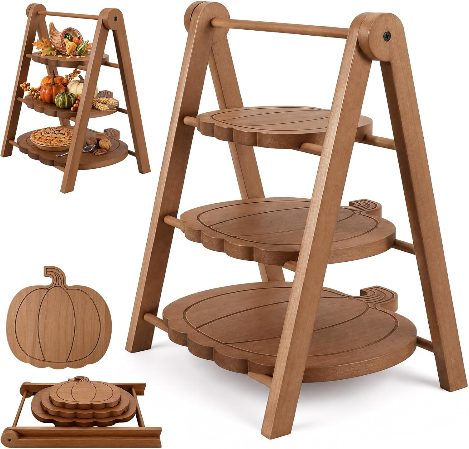 Marsui 3 Tier Pumpkin Serving Trays Wooden Shaped Pumpkin Platters 12'' 10'' 8'' Charcuterie Plate Board Reusable Party Serving Plate for Halloween Fall Party Decoration | Amazon (US)