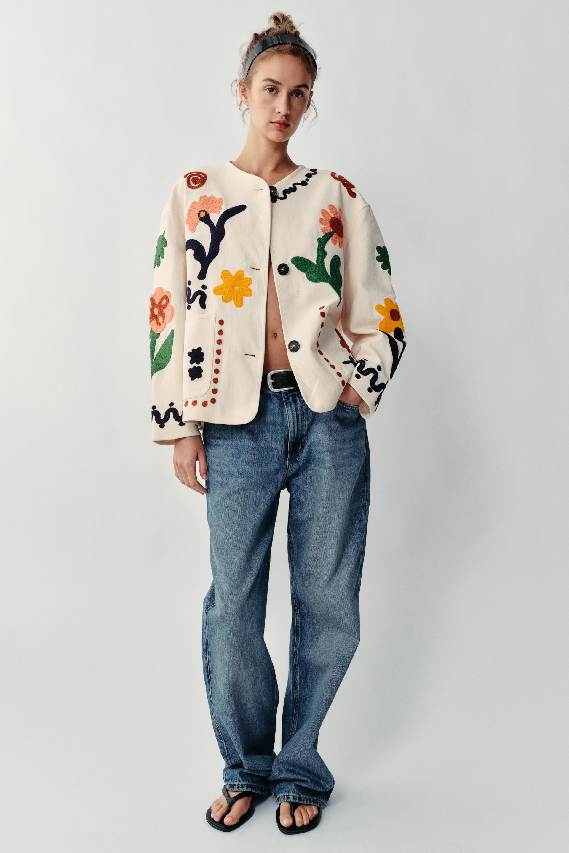 Zara - Floral Embroidered Jacket - Ecru - Xl - Woman | Zara Canada