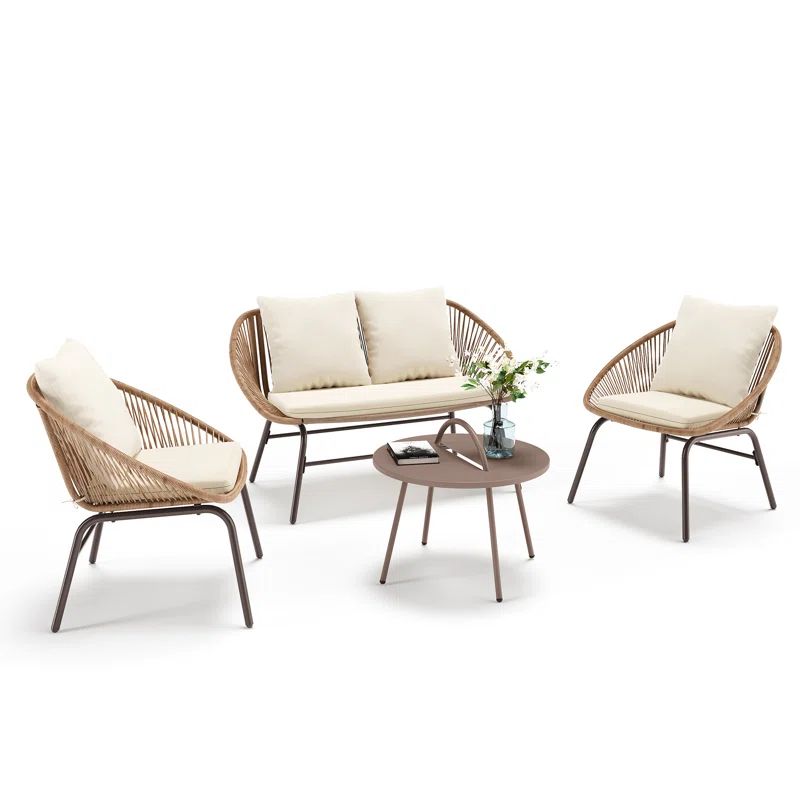 Leleifi 4 Pieces Patio Conversation Set, with Loveseat and Side Table | Wayfair North America