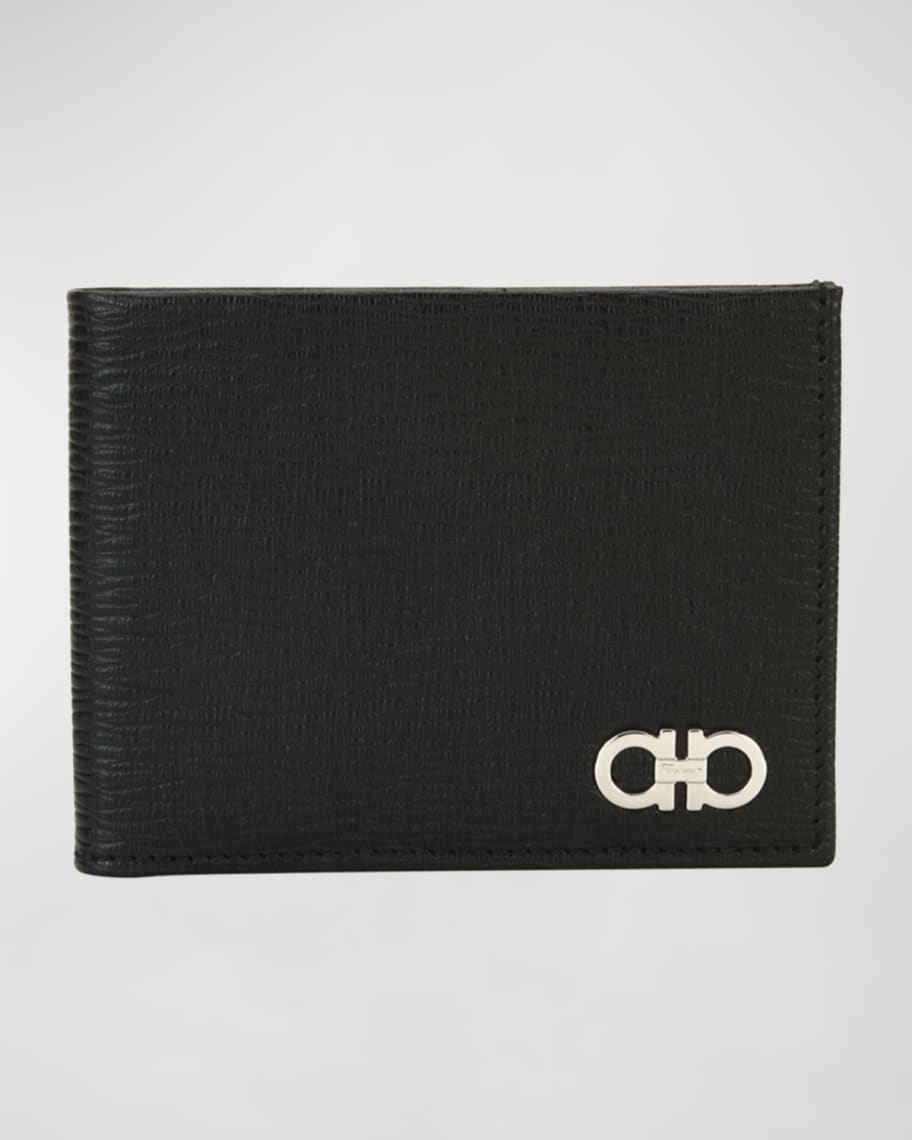 Ferragamo Men's Revival Gancini Bi-Fold Leather Wallet, Black/Red | Neiman Marcus