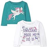 The Children's Place Baby Toddler Girl Long Sleeve Graphic T-Shirt 3-Pack, Unicorn, 5T | Amazon (US)