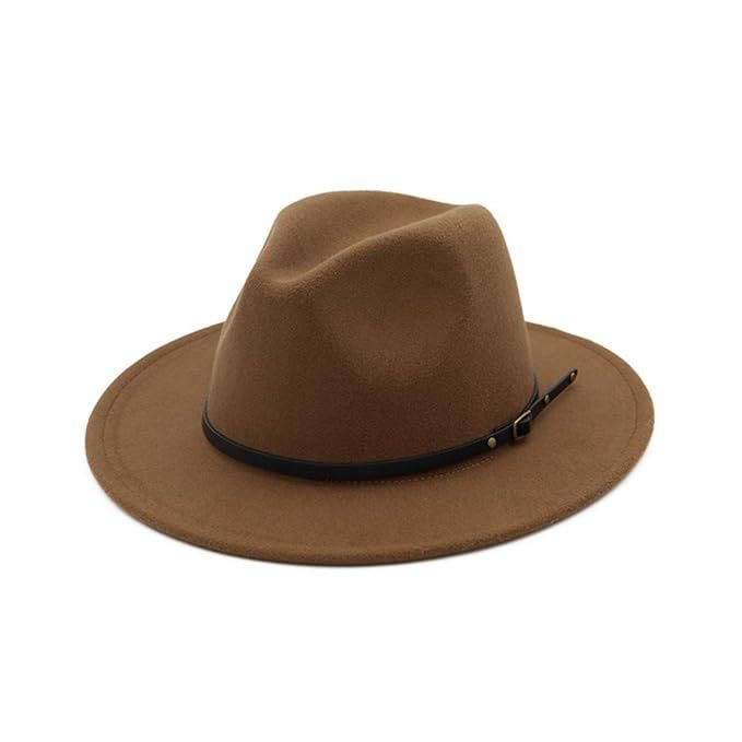 Vim Tree Women's Classic Wide Brim Fedora Hat with Belt Buckle Felt Panama Hat | Amazon (US)