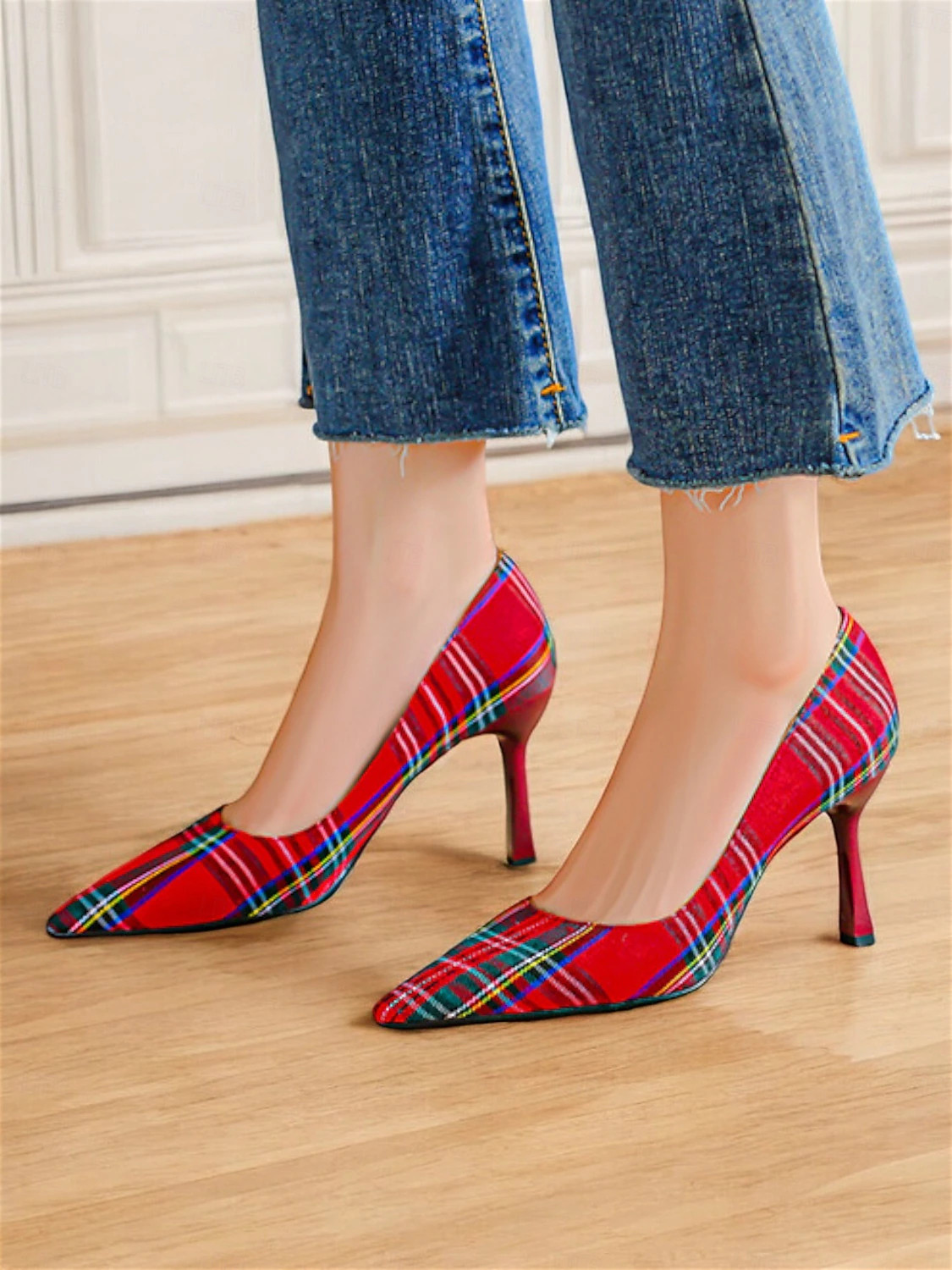 Women's Red Tartan Plaid Pointed Toe Stiletto Heels – Stylish Pumps for Office, Parties, and Ho... | Lightinthebox