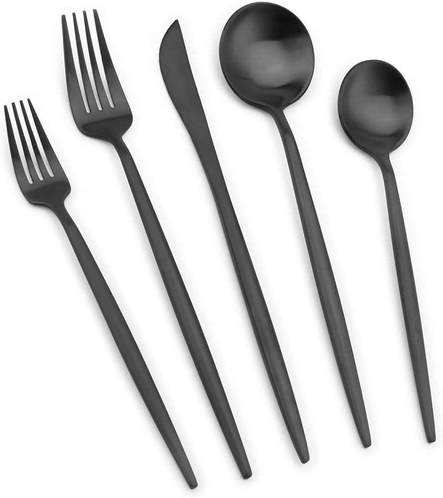 Matte Black Silverware Set, Vanys 20 Piece Stainless Steel Cutlery Flatware Set, Kitchen Utensil ... | Amazon (US)