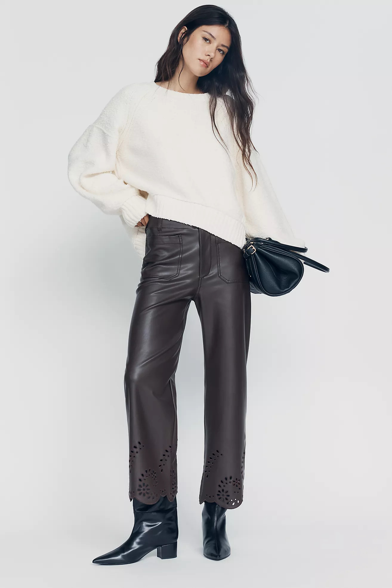 Maeve Cutout Faux-Leather Cropped Trousers | Anthropologie (US)