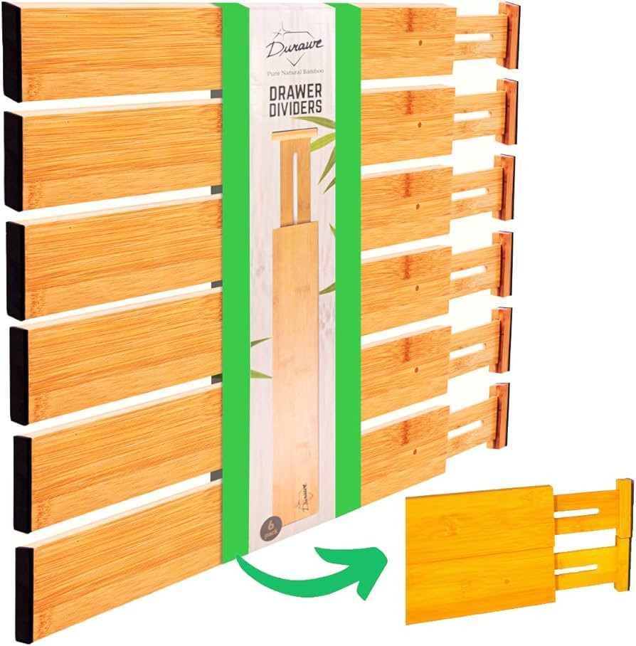 Bamboo Drawer Dividers Organizers 6-pack (12"-17") Adjustable Spring Loaded Drawer Divider Expand... | Amazon (US)