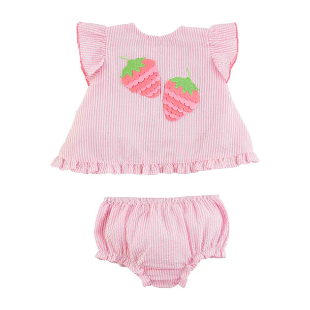 Strawberry Seersucker Pinafore Set | Classic Whimsy
