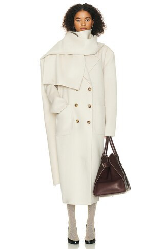 Helsa Oversized Coat With Detachable Scarf in Ivory - Ivory. Size L/XL (also in ). | FWRD 