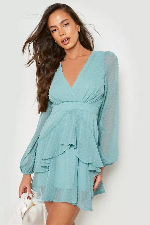 Ruffle Hem Dobby Chiffon Mini Dress | Boohoo.com (US & CA)