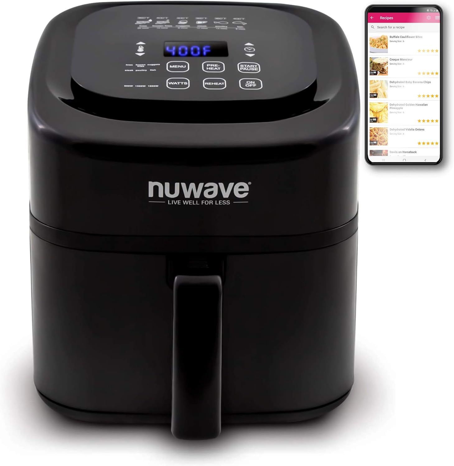 NuWave Brio 6-Quart Air Fryer with App Recipes (Black) Includes Basket Divider, One-Touch Digital... | Amazon (US)