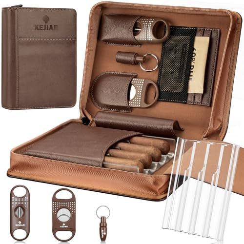 Cigar Humidor Case, Portable Cigar Box with Straight Cutter, V Cutter, Hole Puncher, Humidifier P... | Amazon (US)
