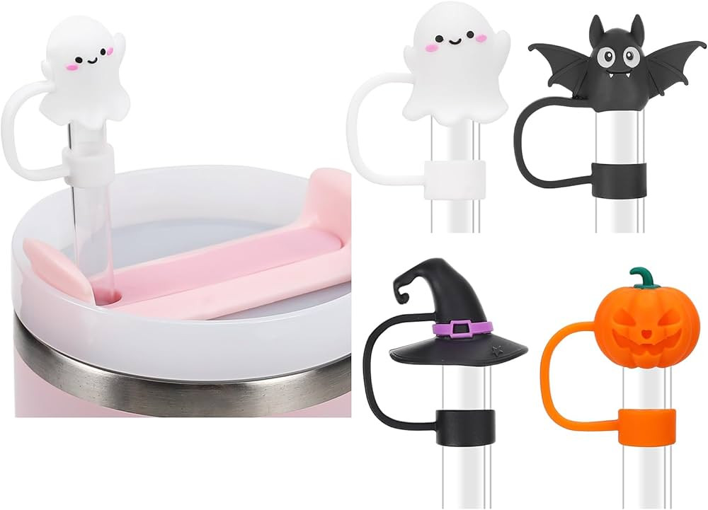 Christmas Halloween Straw Covers Cap Compatible with Stanley Cup 30 40 oz, 4PCS Silicone Reusable... | Amazon (US)