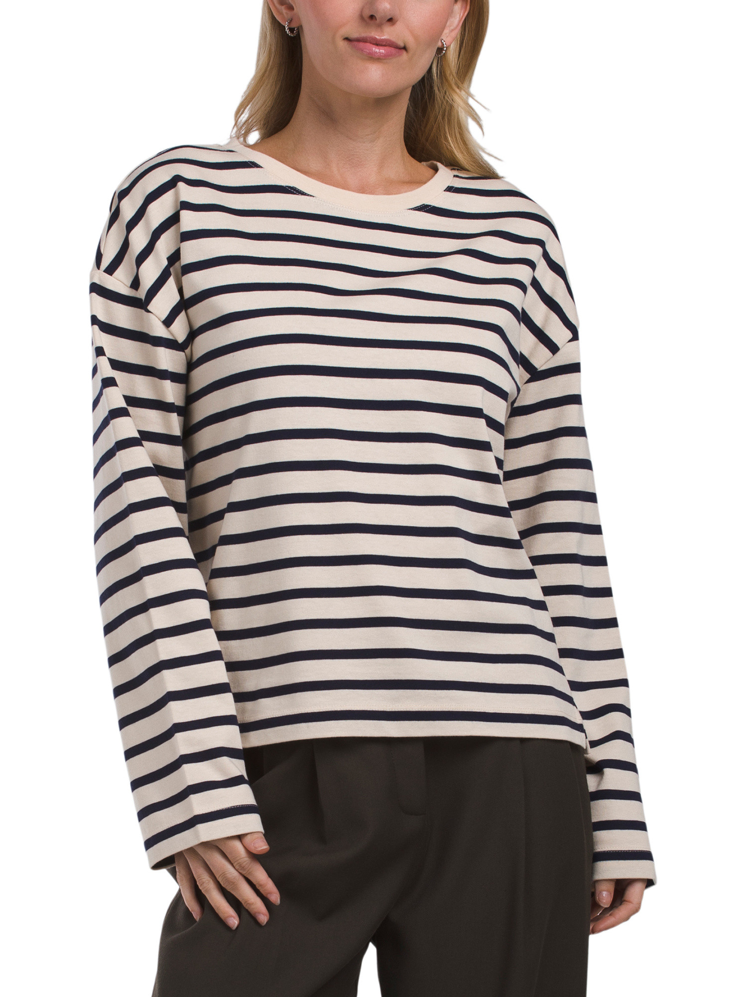 Long Sleeve Crew Neck Striped Tee | TJ Maxx