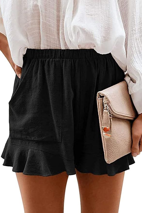 SMENG Womens Casual Comfy Shorts with Pockets Wide Leg Drawstring Cotton Short | Amazon (US)