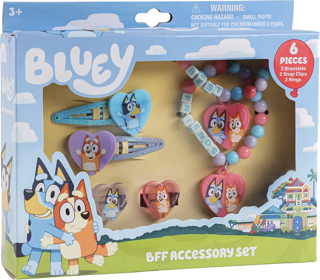 LUV HER Bluey Girls BFF 6 Piece Toy Jewelry Box Set with 2 Rings, 2 Bead Bracelets and Snap Hair ... | Amazon (US)