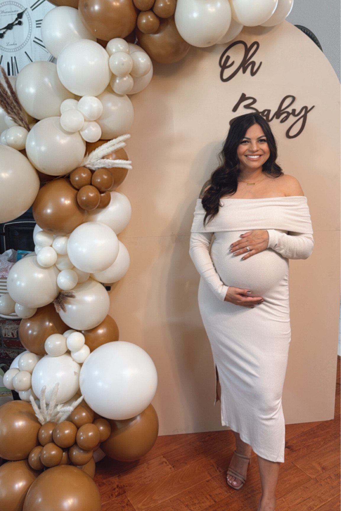 Maternity off the shoulder dress 
Size medium / 5’4
 heels / size 7

#LTKBaby #LTKBump #LTKFindsUnder100
