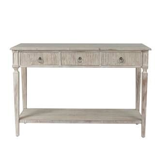 Luxen Home 31.63 in. White Washed Wood 3-Drawer Console Table WHIF1090 | The Home Depot